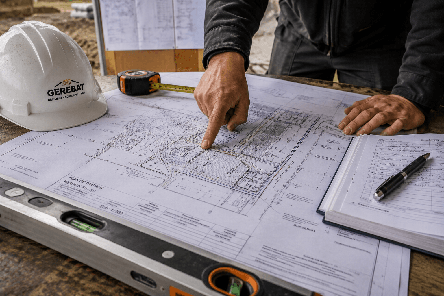 Plans de chantier consultés sur site.