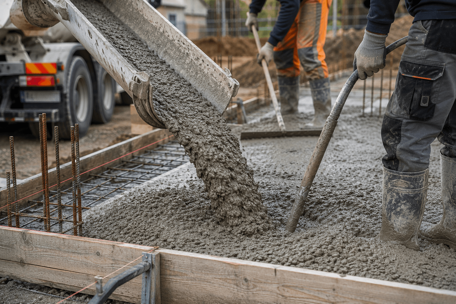 Coulage de béton — travaux de gros œuvre.